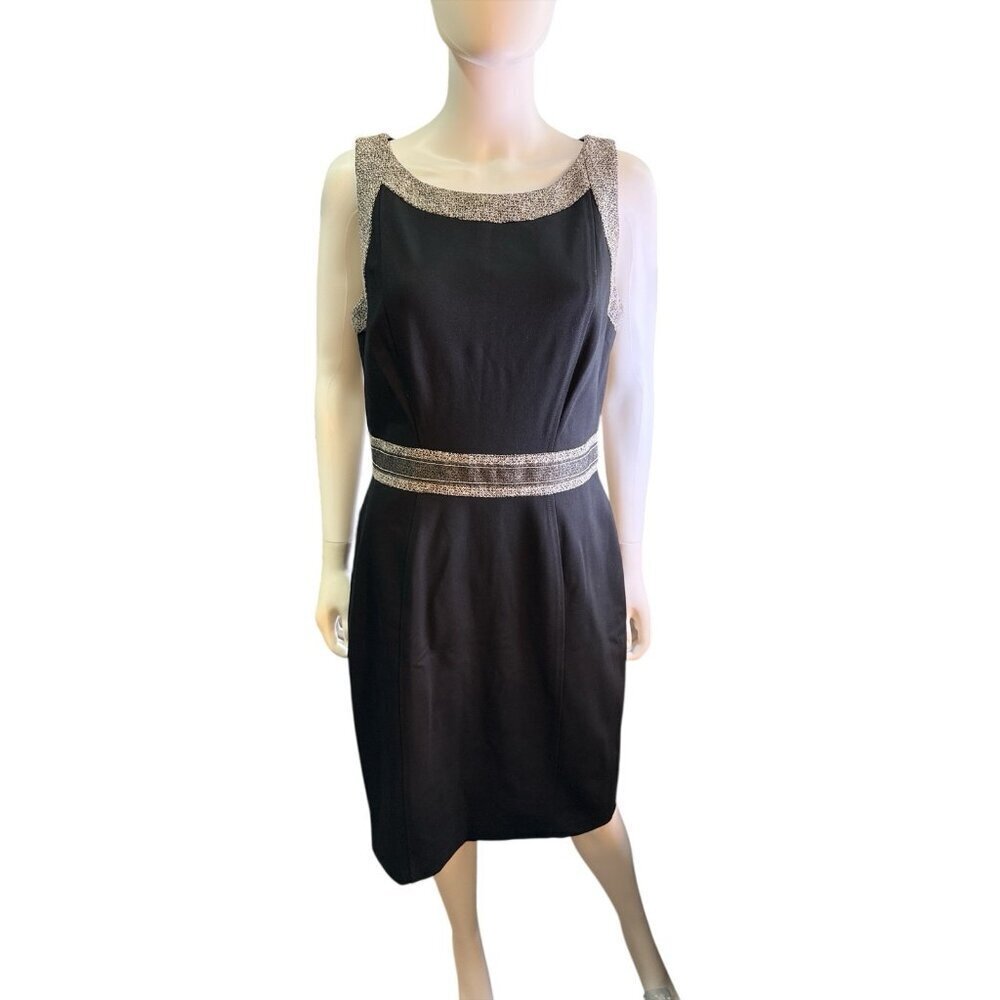 WHITE HOUSE BLACK MARKET Black Sleeveless Sheath Dress Sz 12 Tweed Combo NWT